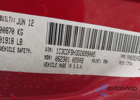 2013 Dodge Dart Rallye z USA, uszkodzony, nr VIN 1C3CDFBH3DD699005